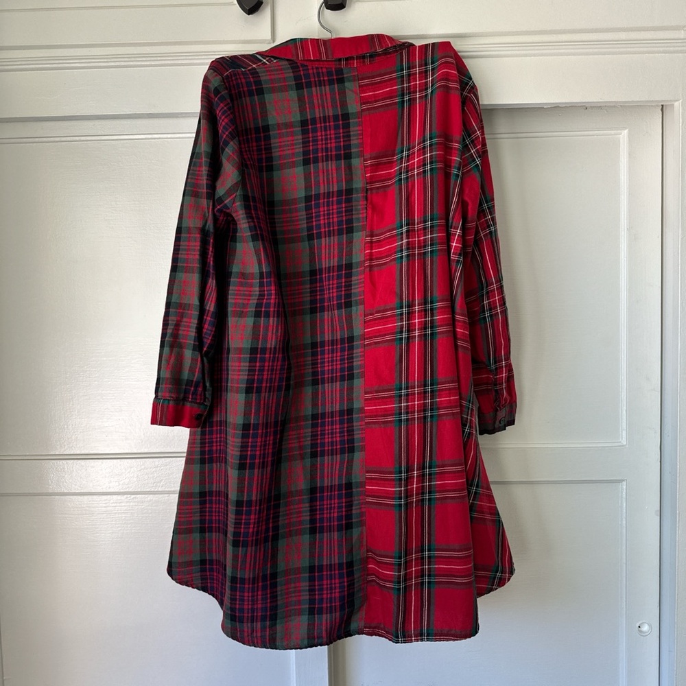 ZARA Red and Blue Plaid Button-Up Shirt Dress - Picture 2 of 3